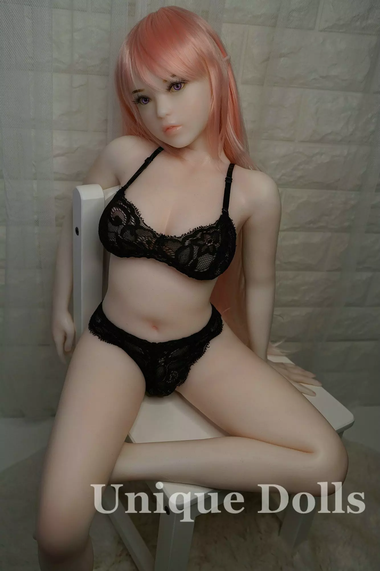 Piper mini silicone sex doll -- 80cm Phoebe Elf with pink wig